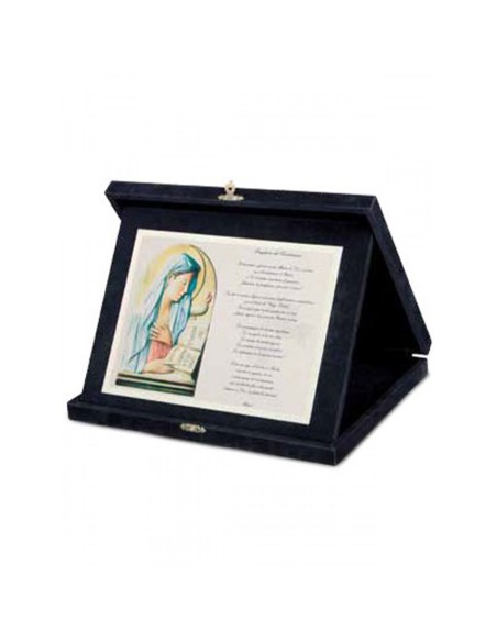 Targa con Scatola in Velluto con Virgo Fidelis e Preghiera