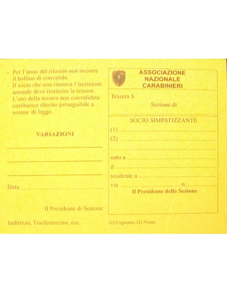 Cartoncino Tessera SOCIO SIMPATIZZANTE