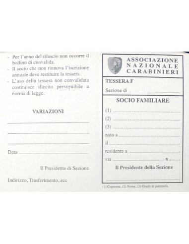 Cartoncino Tessera SOCIO SIMPATIZZANTE