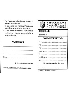 Cartoncino Tessera SOCIO EFFETTIVO