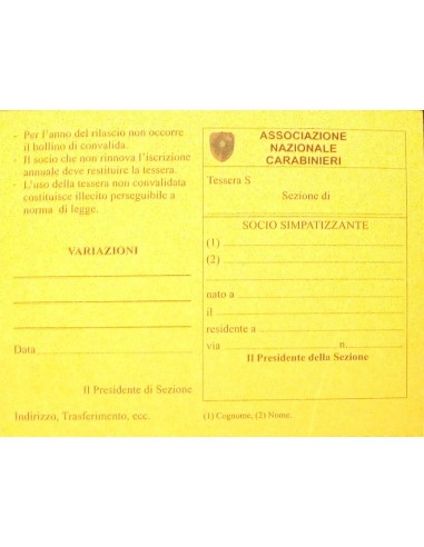 Cartoncino Tessera SOCIO SIMPATIZZANTE