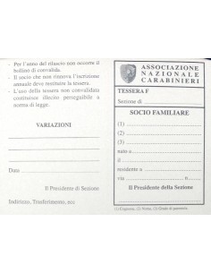 Cartoncino Tessera SOCIO FAMILIARE