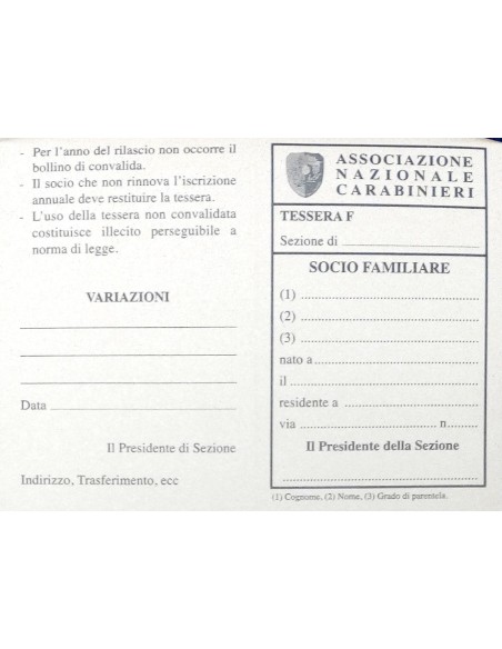 Cartoncino Tessera SOCIO FAMILIARE