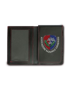 Portaplacca in Pelle Lucida e Filo Rosso